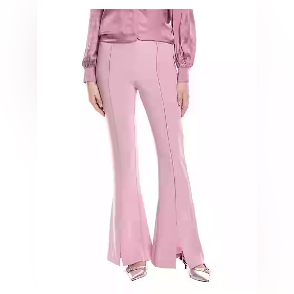 NWT $325 CINQ À SEPT Billie Flare Split-cuff Pants In Warm Mauve Pink 14